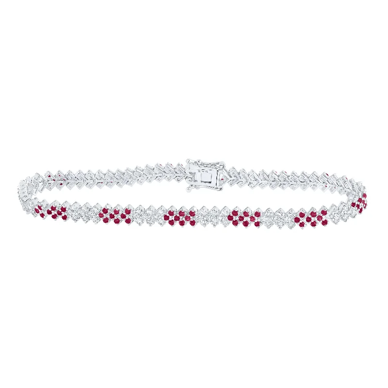 14kt White Gold Womens Round Ruby Diamond Tennis Bracelet 2-3/4 Cttw