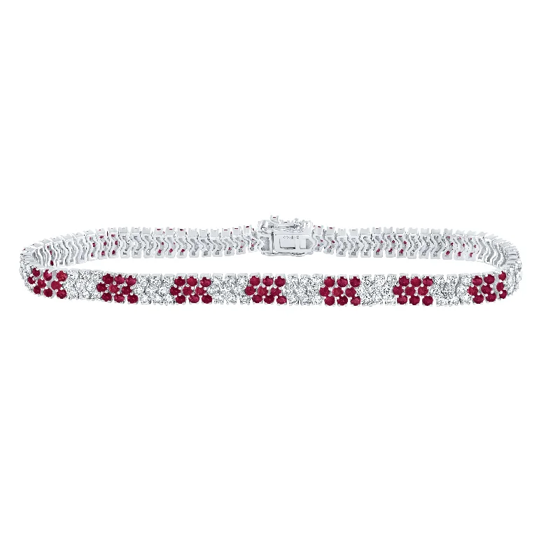 14kt White Gold Womens Round Ruby Diamond Tennis Bracelet 6-3/8 Cttw