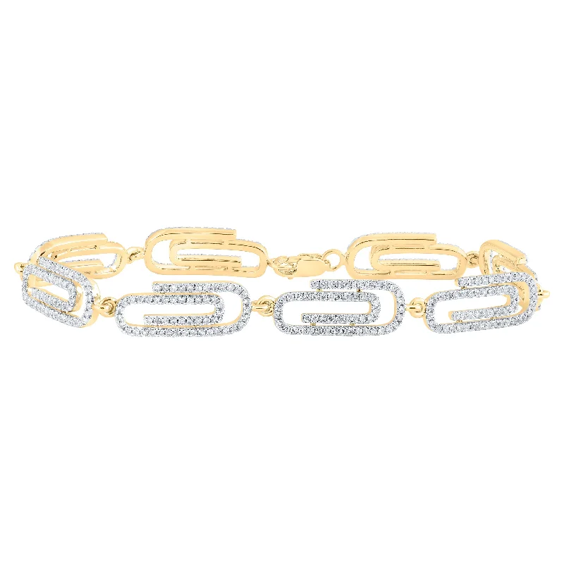 14kt Yellow Gold Womens Round Diamond Paper Clip Fashion Bracelet 1-7/8 Cttw