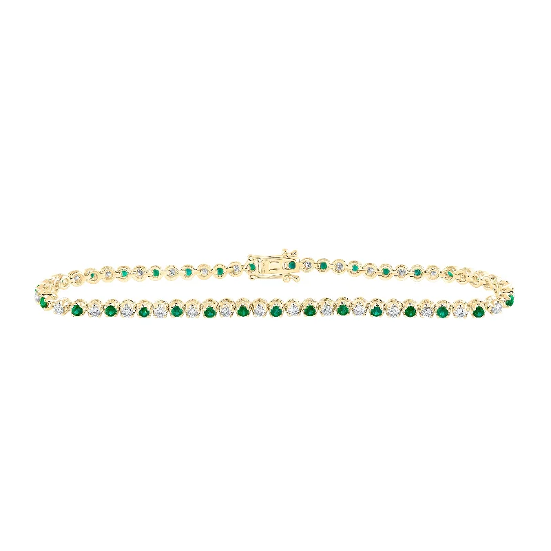 14kt Yellow Gold Womens Round Emerald Diamond Tennis Bracelet 2 Cttw