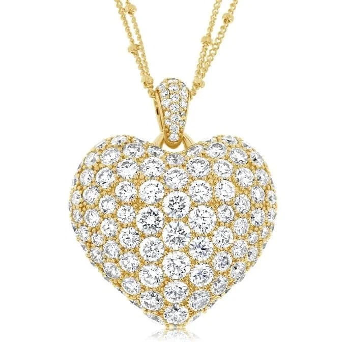 7.41 Carat Pavé Diamond Puffy Heart Pendant