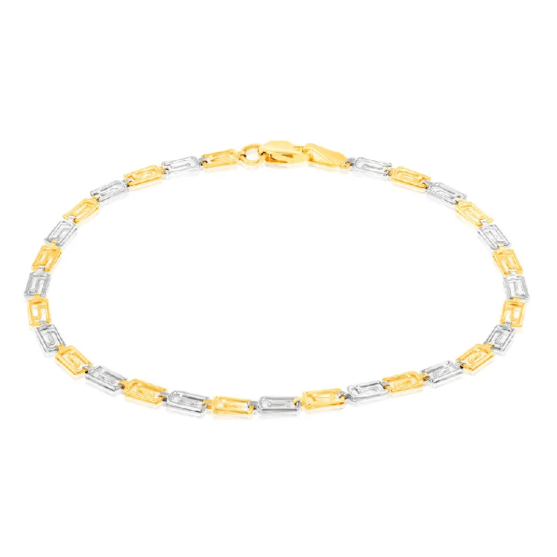 9ct Yellow And White Gold Fancy Rectangle Links 19.1cm Bracelet