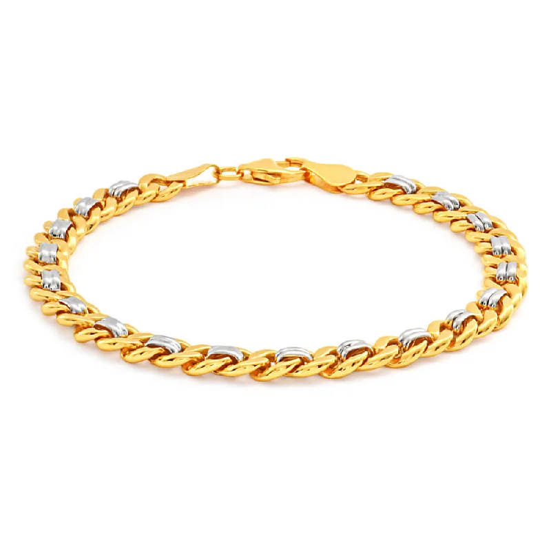 9ct Yellow and White Gold Silver Filled Curb 19cm Bracelet