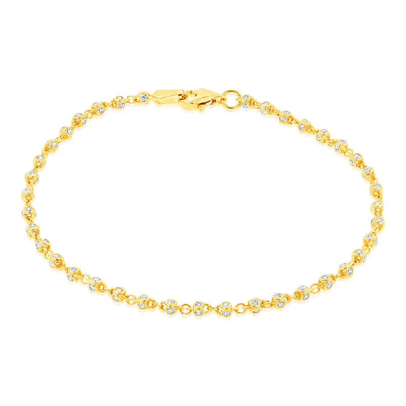 9ct Yellow Gold Cubic Zirconia Fancy 19cm Bracelet