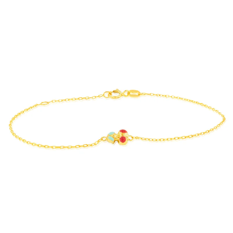 9ct Yellow Gold Enamel Pair of Cherries 19cm Bracelet