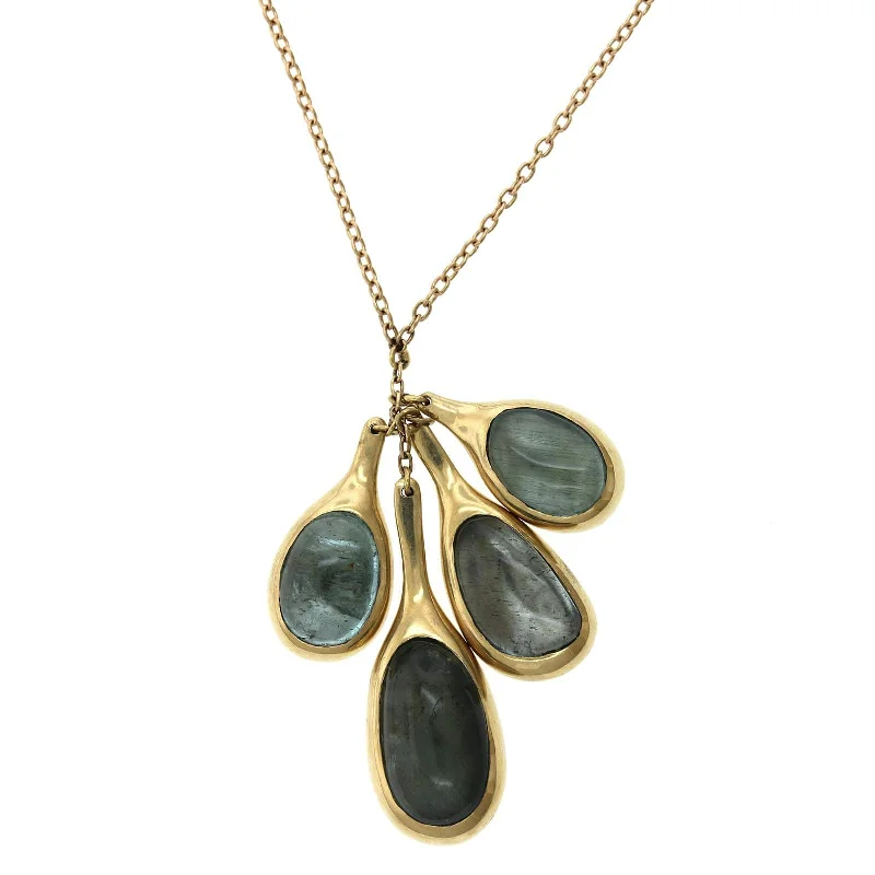 10K Yellow Gold Cluster Bezel Set Aquamarine Necklace