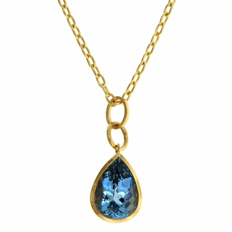 22K Yellow Gold Bezel Set Pear Shape Aquamarine Pendant