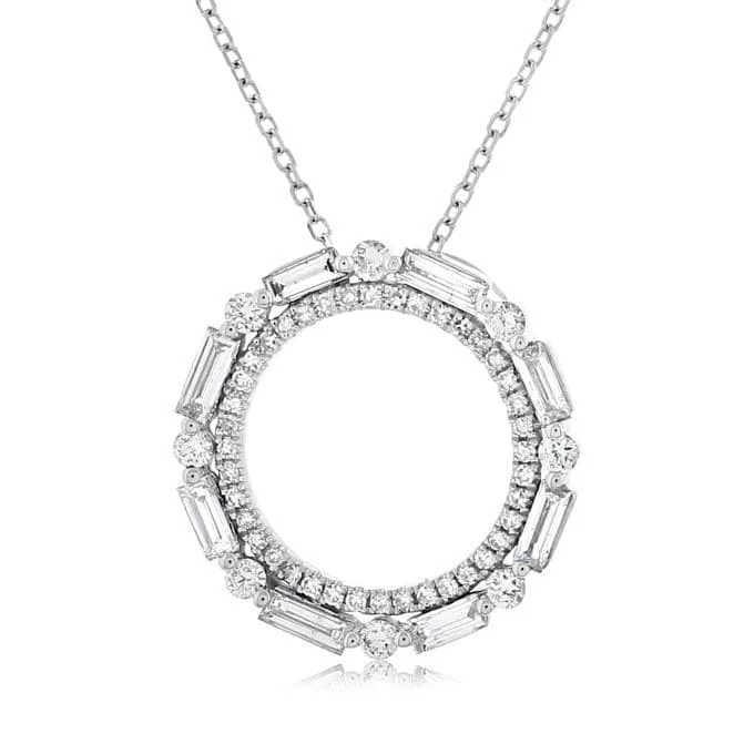 Baguette & Round Diamond Circle Pendant Necklace