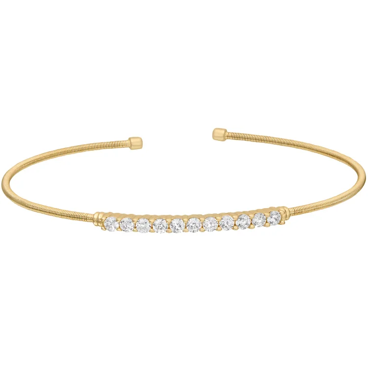 Gold Finish Sterling Silver Cable Cuff Bracelet with Simulated Diamonds