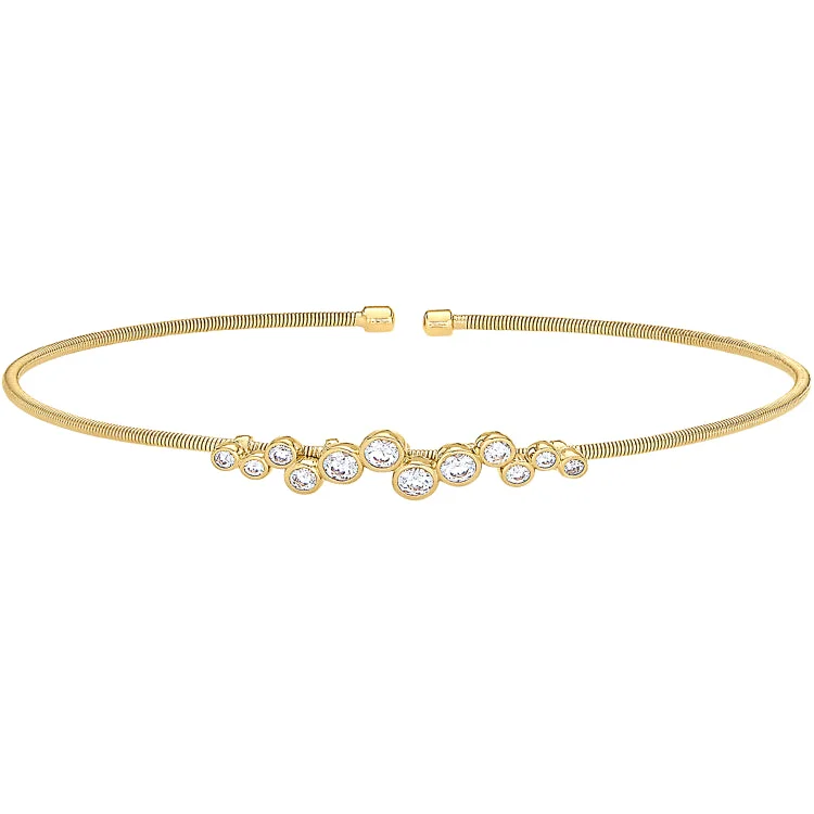 Gold Finish Sterling Silver Cable Cuff Bracelet with Bubble Pattern Simulated Diamonds