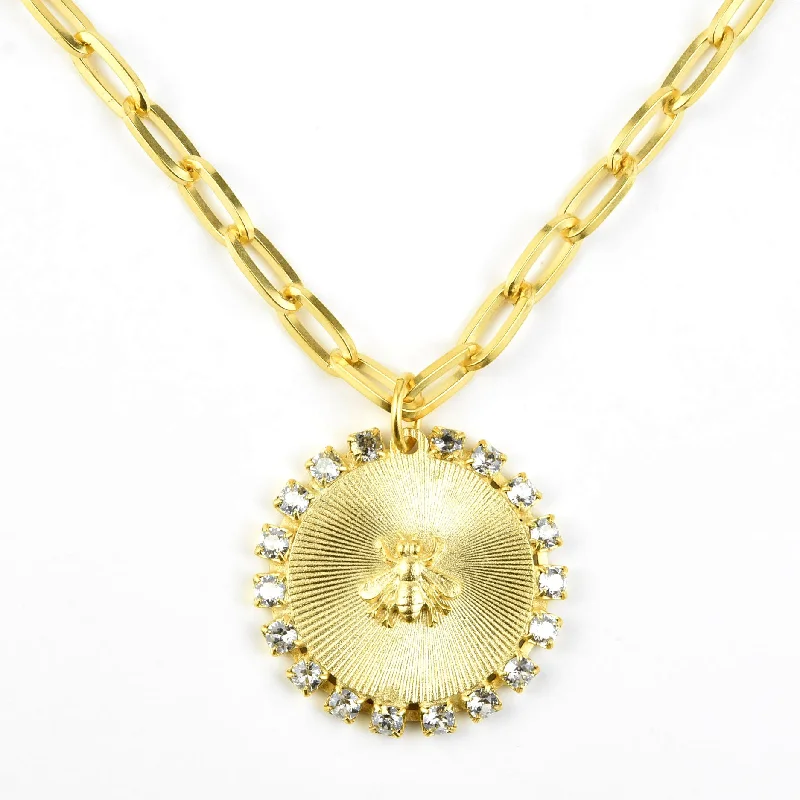 Crystal Halo Bee Pendant on Statement Chain