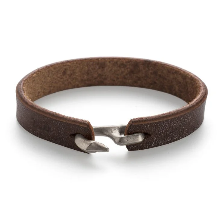 Cygnet Hook Bracelet, Silver & Brown Leather