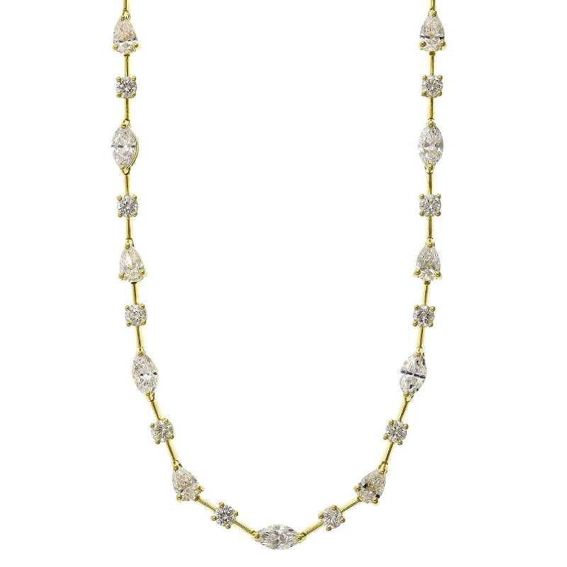 18K Yellow Gold Multi Shape Diamond Station Necklace