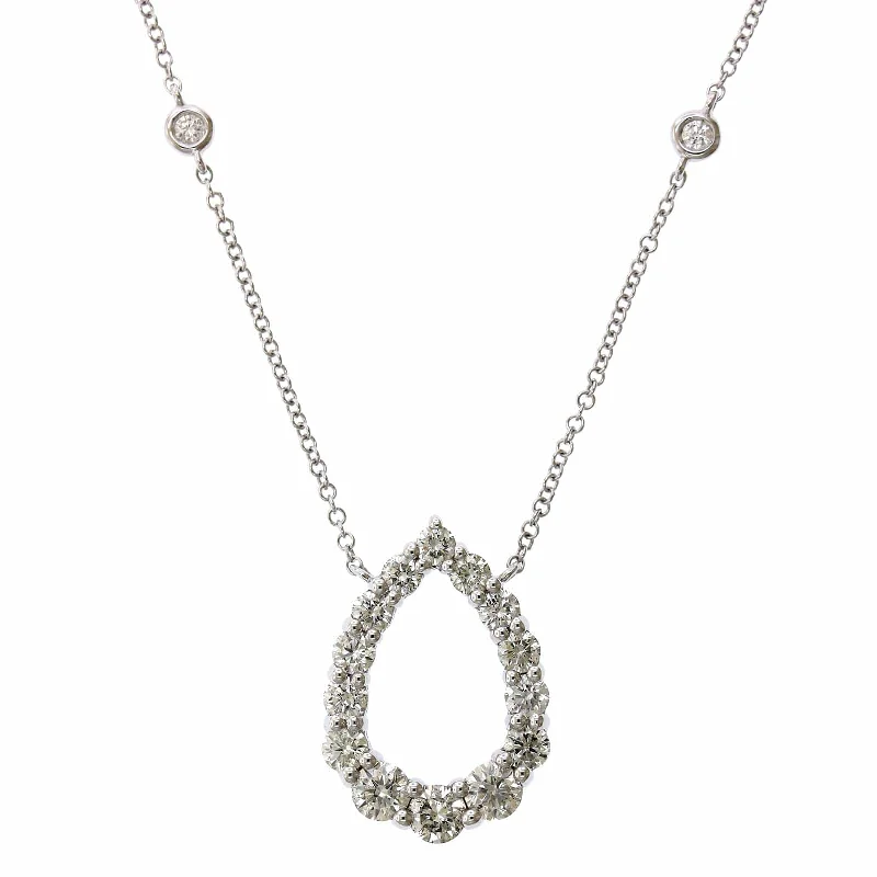 14K White Gold Open Pear Shape Diamond Necklace