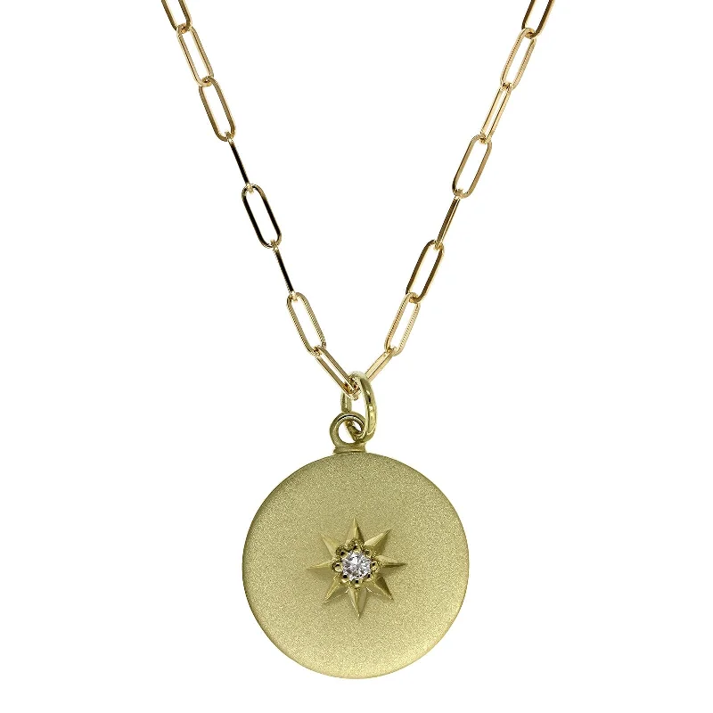 18K Yellow Gold Diamond Star Medallion Pendant