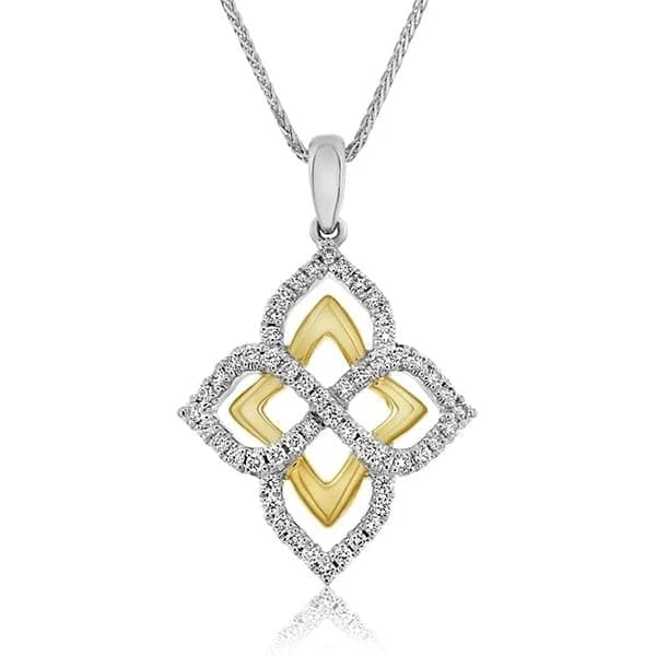 Diamond Two Toned Quatrafoil Pendant Necklace