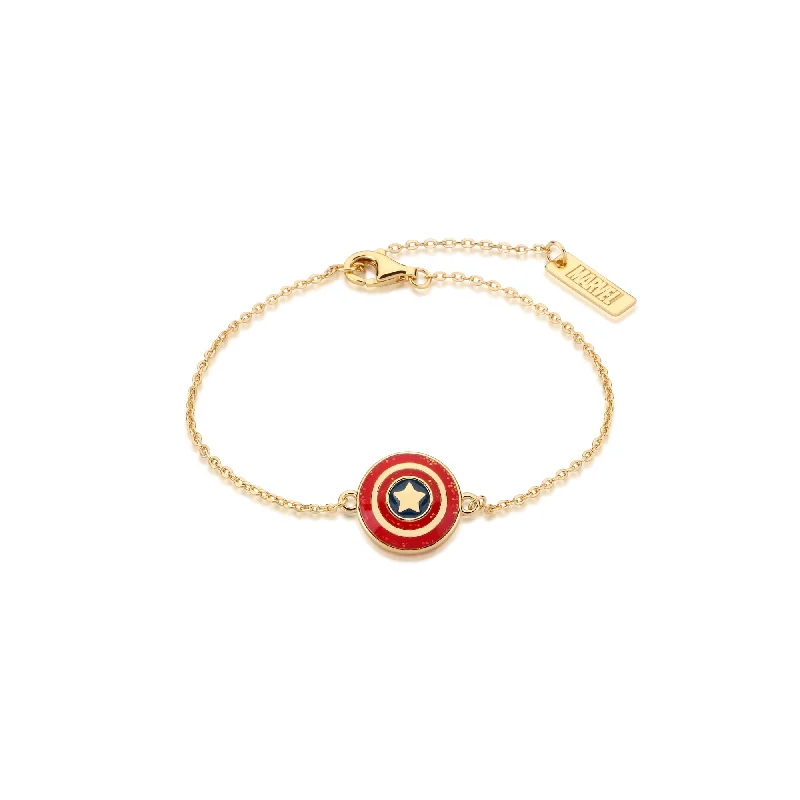 Disney Sterling Silver 14ct Gold Plated Captain America Enamel 19cm Bracelet