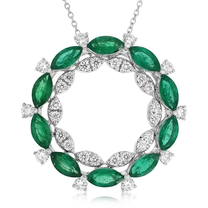 Emerald & Diamond Circle Pendant Necklace