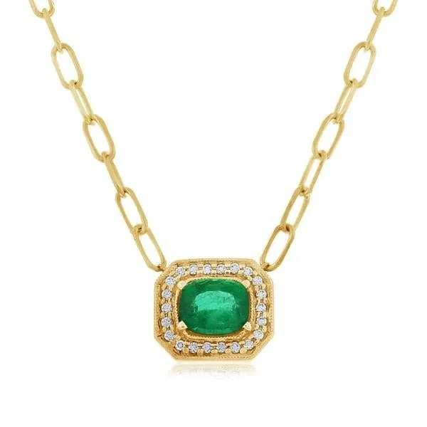 Emerald & Diamond Station Paperclip Necklace