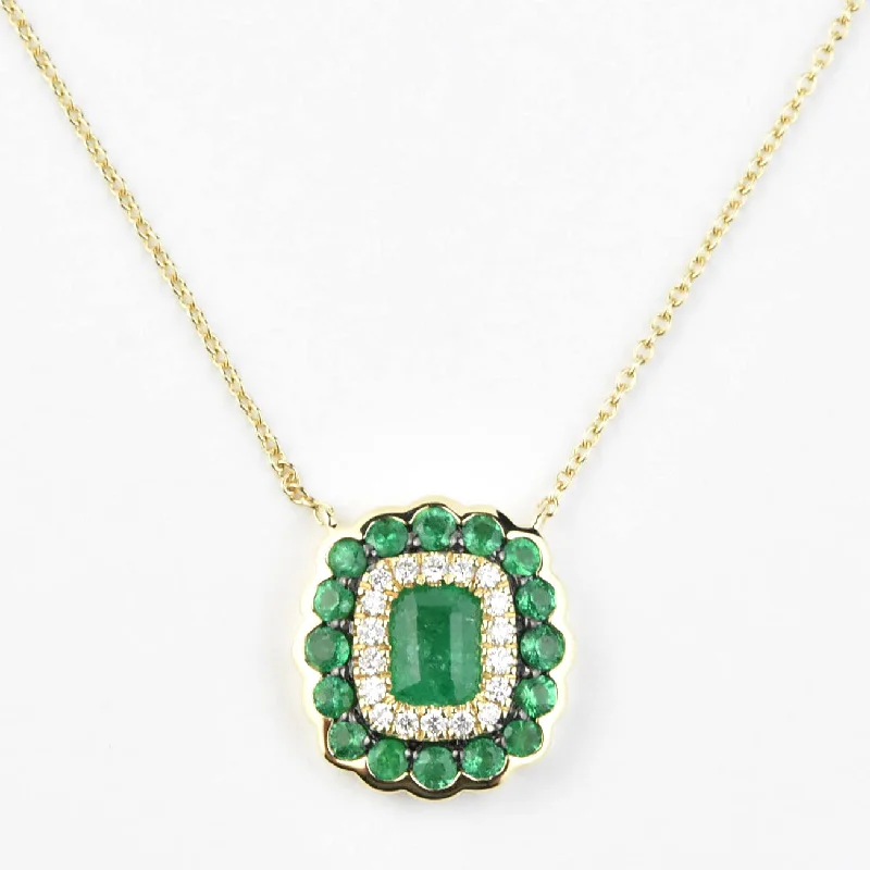 Emerald Halo Necklace in 14k Gold