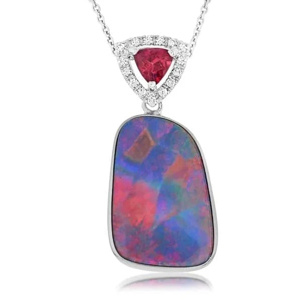 Freeform Opal with Pink Tourmaline Pendant