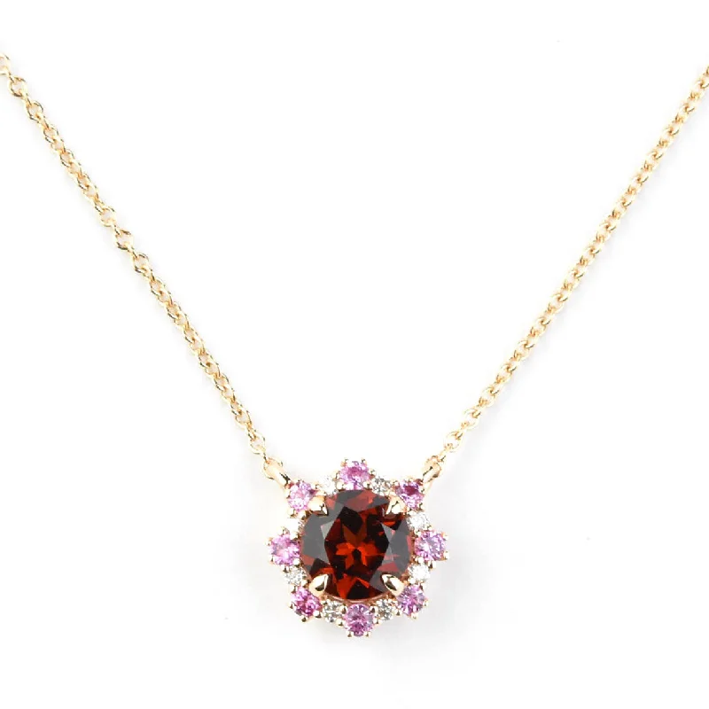 Garnet, Pink Sapphire and Diamond Necklace in 14k Rose Gold