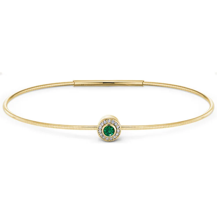 Gold Finish Finish Sterling Silver Round Simulated Emerald Birth Gem Bracelet with Simulated Diamonds