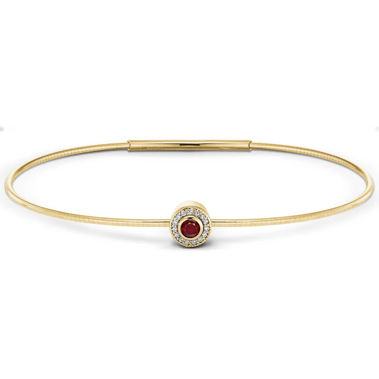 Gold Finish Finish Sterling Silver Round Simulated Garnet Birth Gem Bracelet with Simulated Diamonds