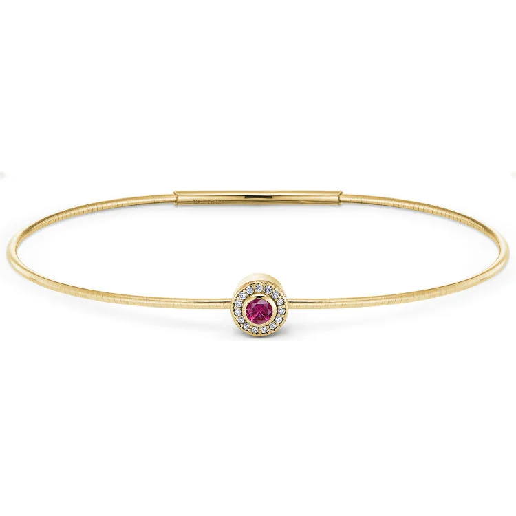 Gold Finish Finish Sterling Silver Round Simulated Ruby Birth Gem Bracelet with Simulated Diamonds