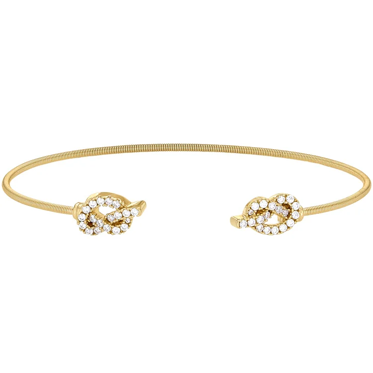 Gold Finish Sterling Silver Cable Cuff Bracelet with Simulated Diamond Knots