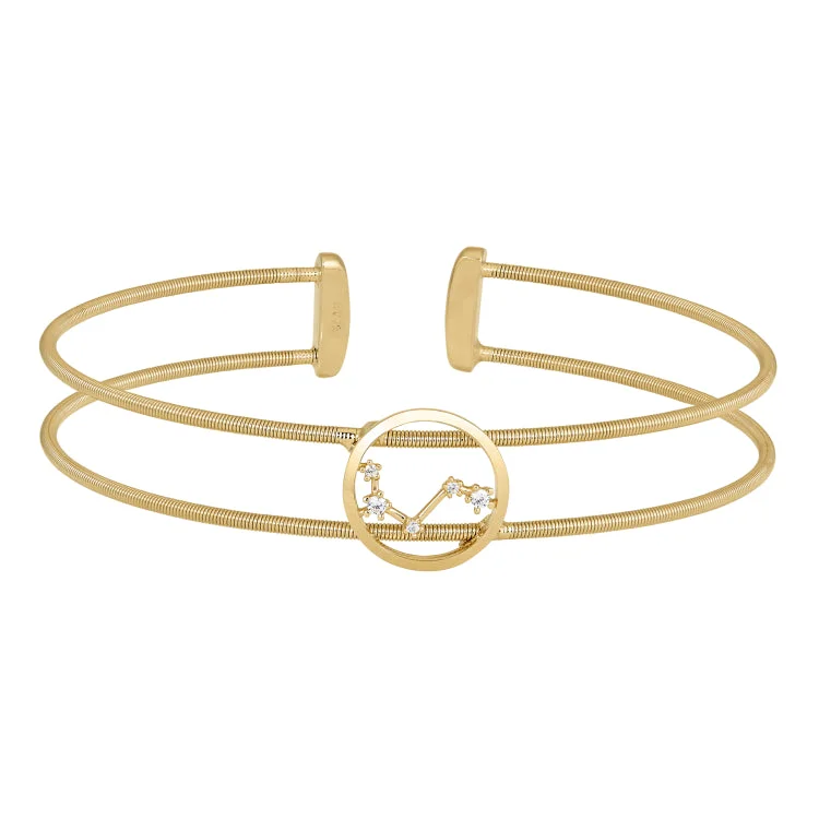 Gold Finish Sterling Silver Cable Cuff Constellation Bracelet with Simulated Diamonds - Aries