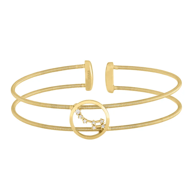 Gold Finish Sterling Silver Cable Cuff Constellation Bracelet with Simulated Diamonds - Little Dipper