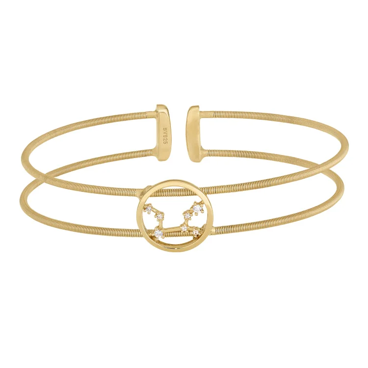 Gold Finish Sterling Silver Cable Cuff Constellation Bracelet with Simulated Diamonds - Virgo