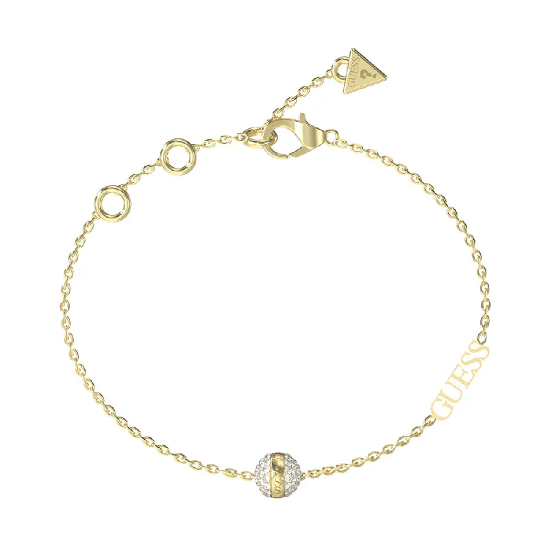 Guess Gold Plated Stainless Steel 7mm Crystal Bead Bracelet