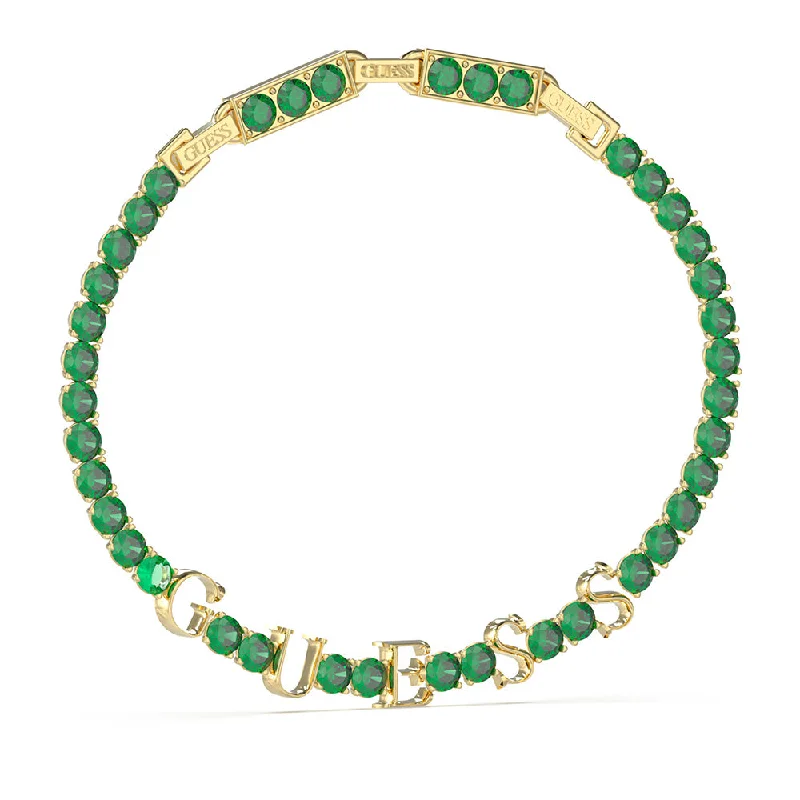 Guess Gold-Plated Stainless-Steel Green Tennis Bracelet