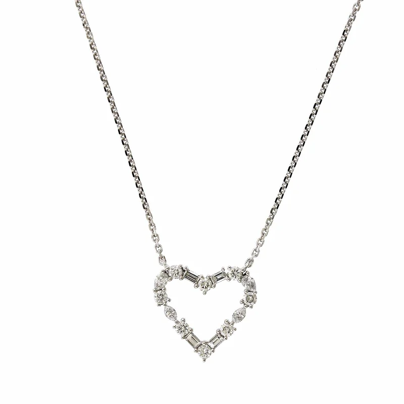 14K White Gold Multi Diamond Shape Heart Necklace