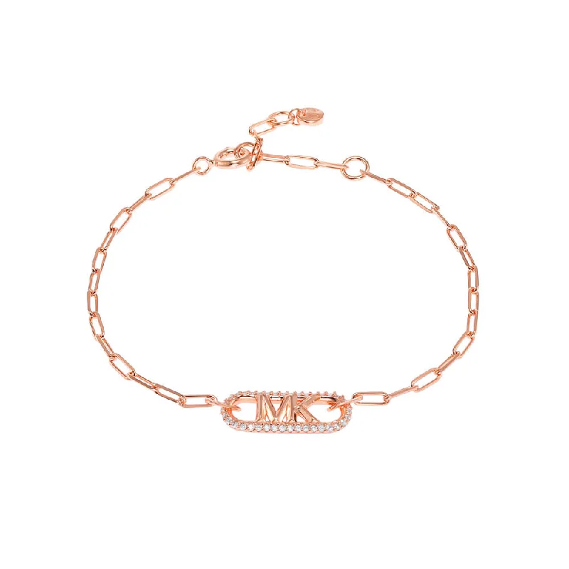 Michael Kors 14ct Rose Gold Plated Sterling Silver Premium Pave Empire Link Bracelet