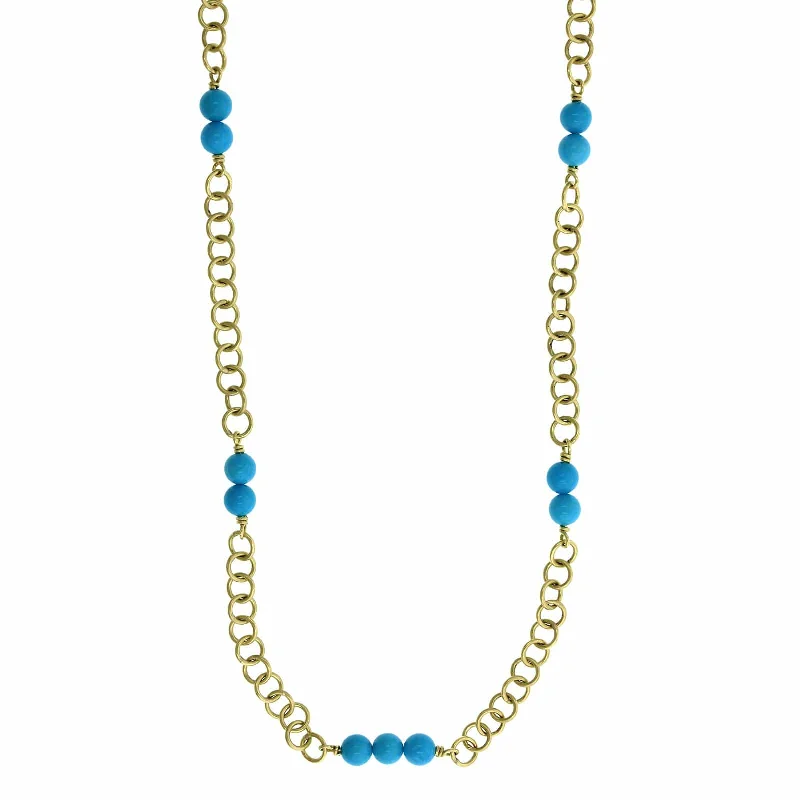 Suzy Landa 18K Yellow Gold Turquoise Bead Station Necklace