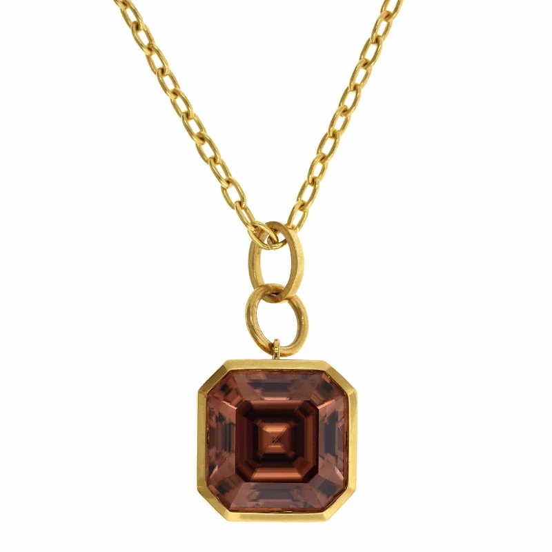 22K Yellow Gold Asscher Cut Brown Zircon Pendant