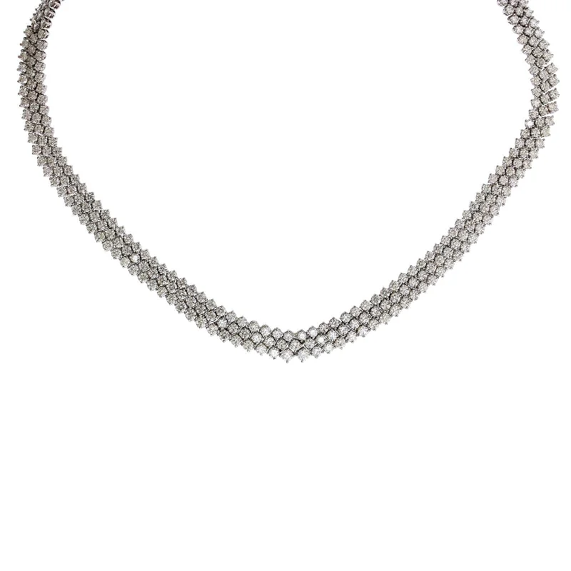 18K White Gold 3 Row Diamond Necklace