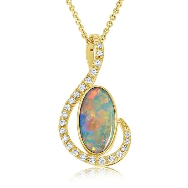 Oval Opal Doublet and Diamond Pendant