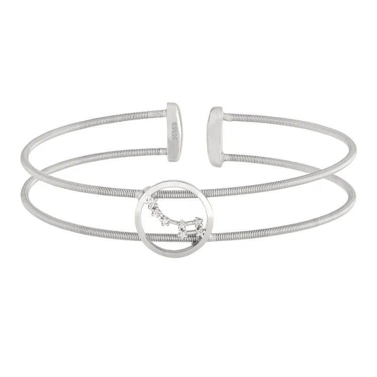 Rhodium Finish Sterling Silver Cable Cuff Constellation Bracelet with Simulated Diamonds - Little Dipper