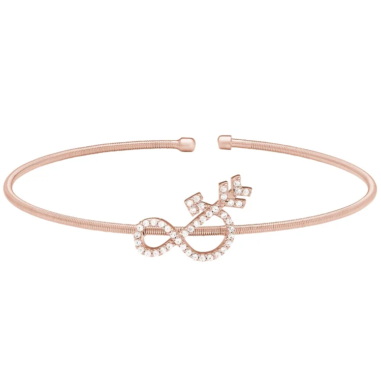 Rose Gold Finish Sterling Silver Cable Cuff Ampersand Bracelet with Simulated Diamonds