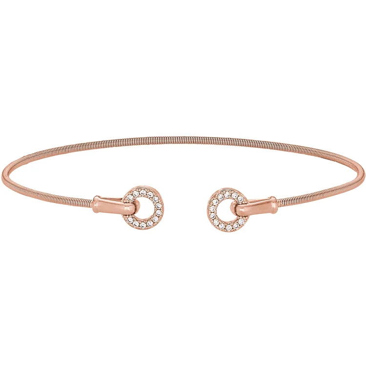 Rose Gold Finish Sterling Silver Cable Cuff Bracelet with Simulated Diamond Open Circles