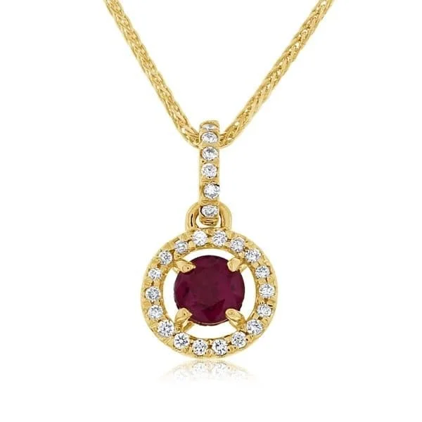 Ruby & Diamond Halo Pendant Necklace