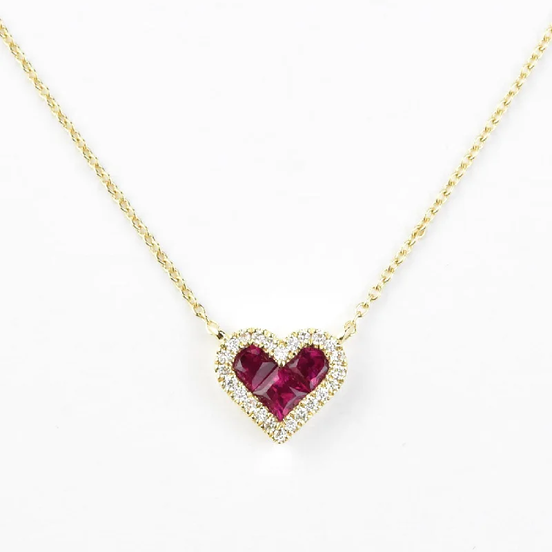 Ruby Heart Necklace in 14k Yellow Gold