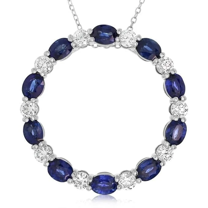 Sapphire & Diamond Circle Pendant Necklace