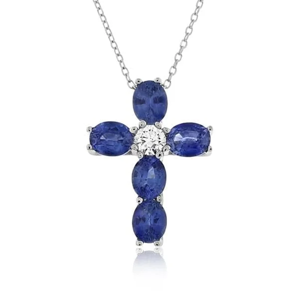 Sapphire & Diamond Cross Pendant Necklace