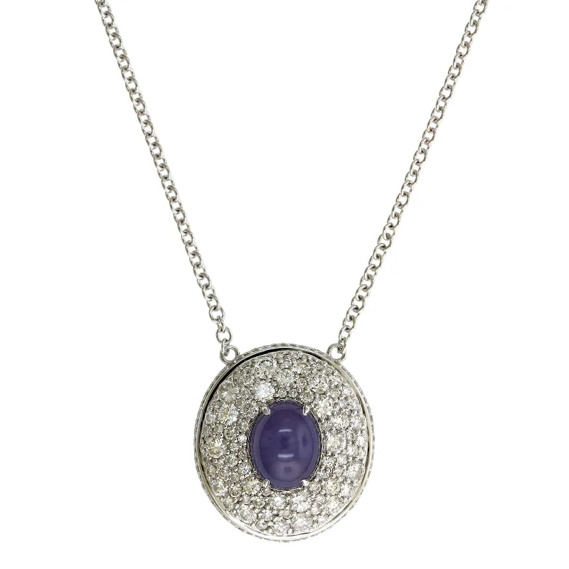 18K White Gold Lavender Sapphire Diamond Pendant