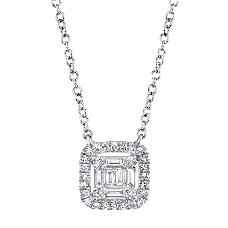 0.22CT 14K W/G DIAMOND BAGUETTE NECKLACE